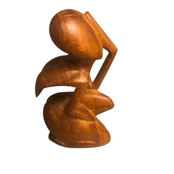 Wooden Sculpture Hand Carved Thinking  Praying Conversation Piece - Picture 2 of 8